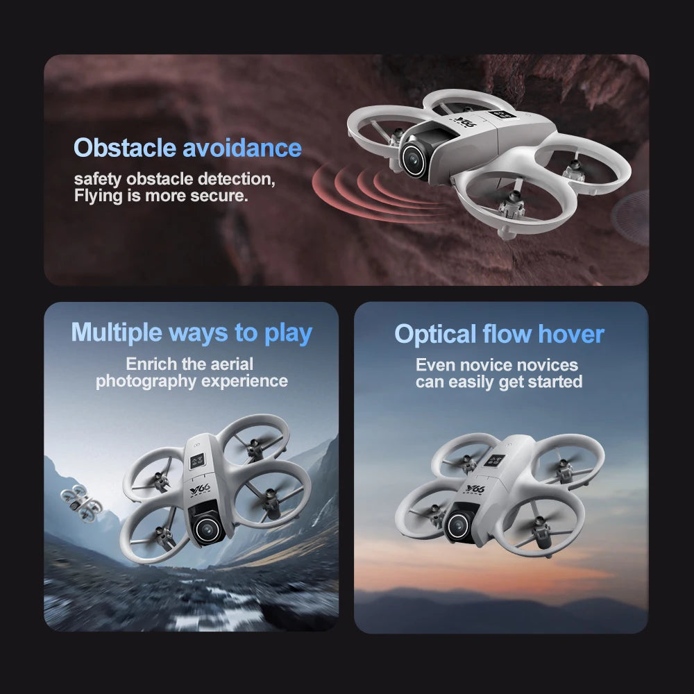 MINI V66 Drone With 4K Professional Camera Stunt Fly WIFI Dron Obstacle Avoidance LED Altitude Headless Mode RC Quadcopter Toy