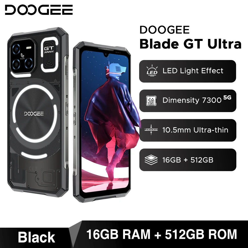 World Premiere DOOGEE Blade GT Ultra 5G Rugged Phone Dimensity 7300 6.72'' 16GB+512GB LED Light Effect Ultra-thin Smartphone
