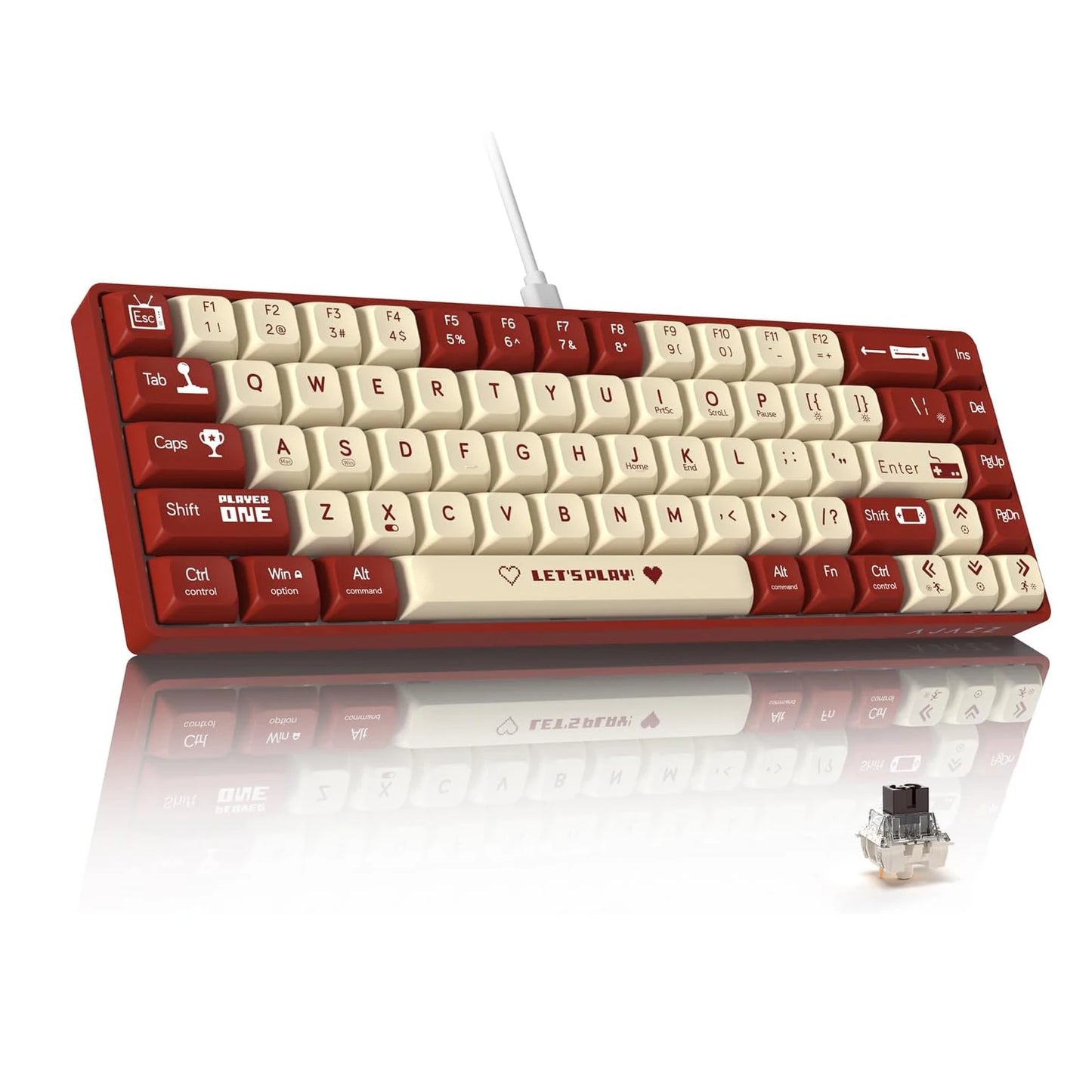 ATTACK SHARK AK680 60% Wired Mechanical Gaming Keyboard,Hot-Swappable,RGB Rainbow Backlit,UV Printing and EVA Sound Control