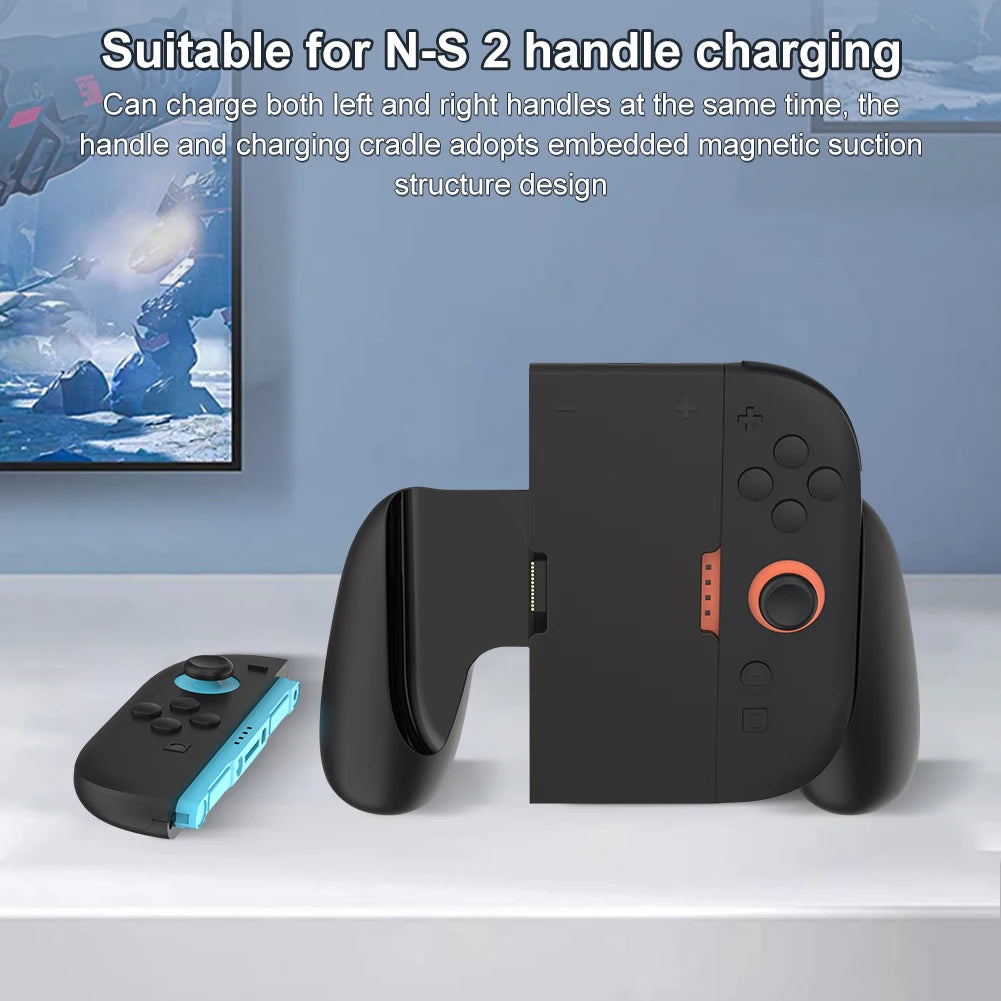 Charging Grip for Nintendo for Switch 2 Joy-Con Portable Charger Dock with USB-C Cable and Charge Indicator Handle Bracket Stand