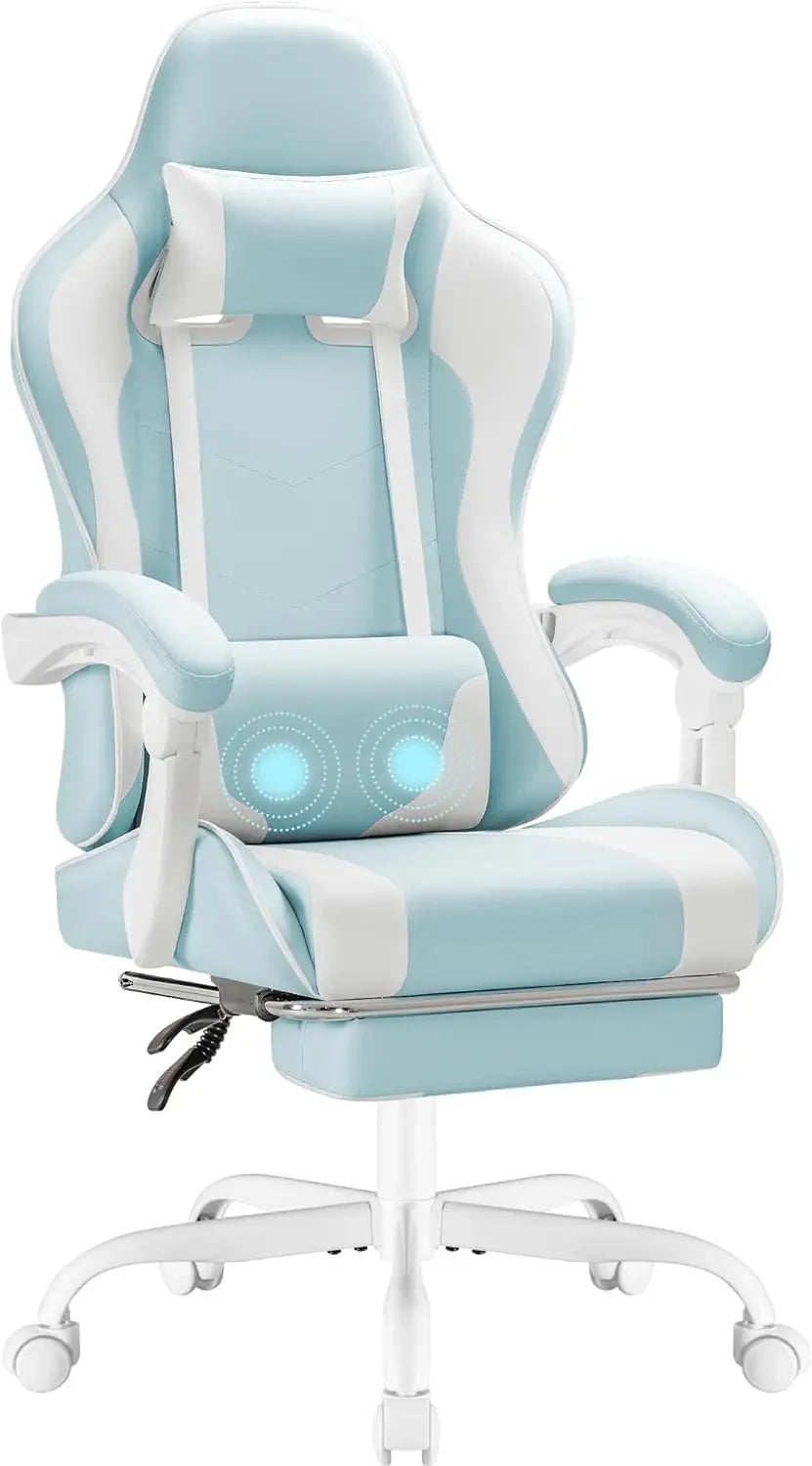 Gaming Chair, Video Game Chair with Footrest and Massage Lumbar Support, Ergonomic Computer Chair Height Adjustable