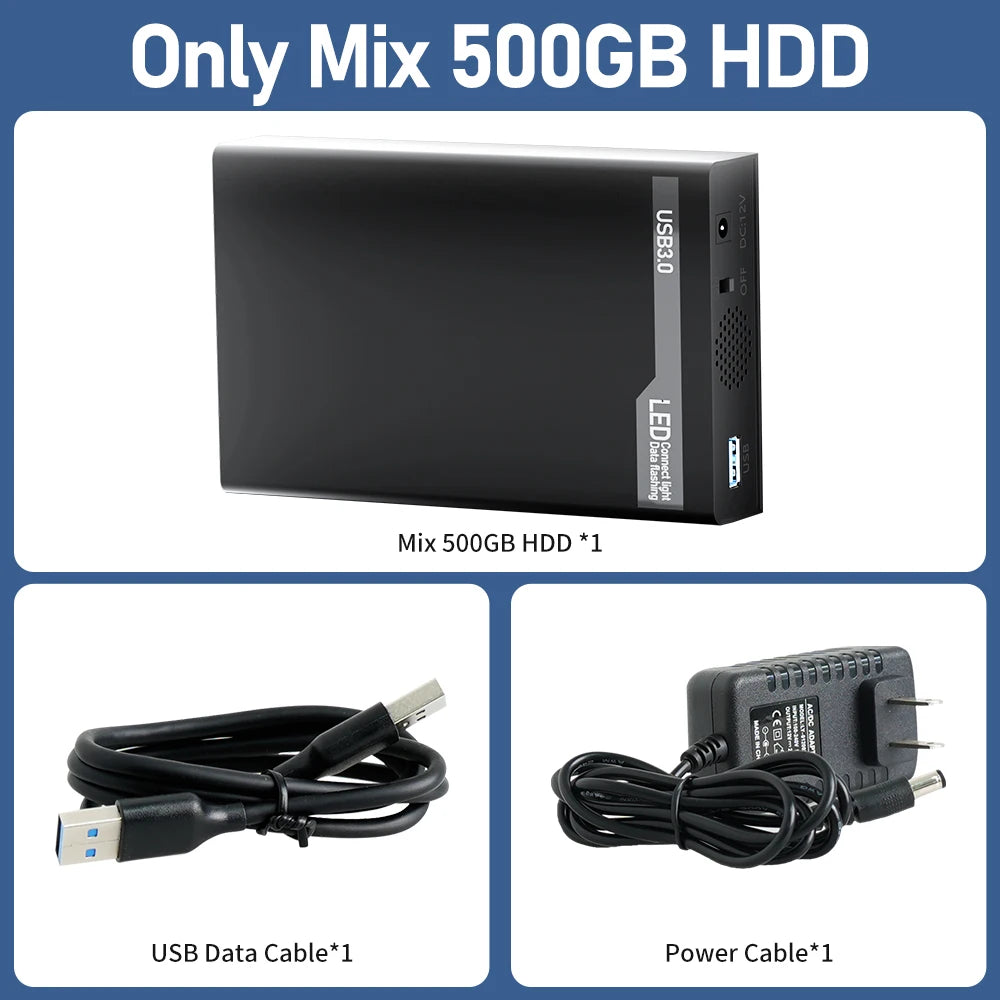 Mix 500GB Gaming HDD Retro Video Game Console Retrobat＆Playnite＆Launchbox OS for XBOX/PS3/PS2/Switch/Wii/WiiU with 38000+Games