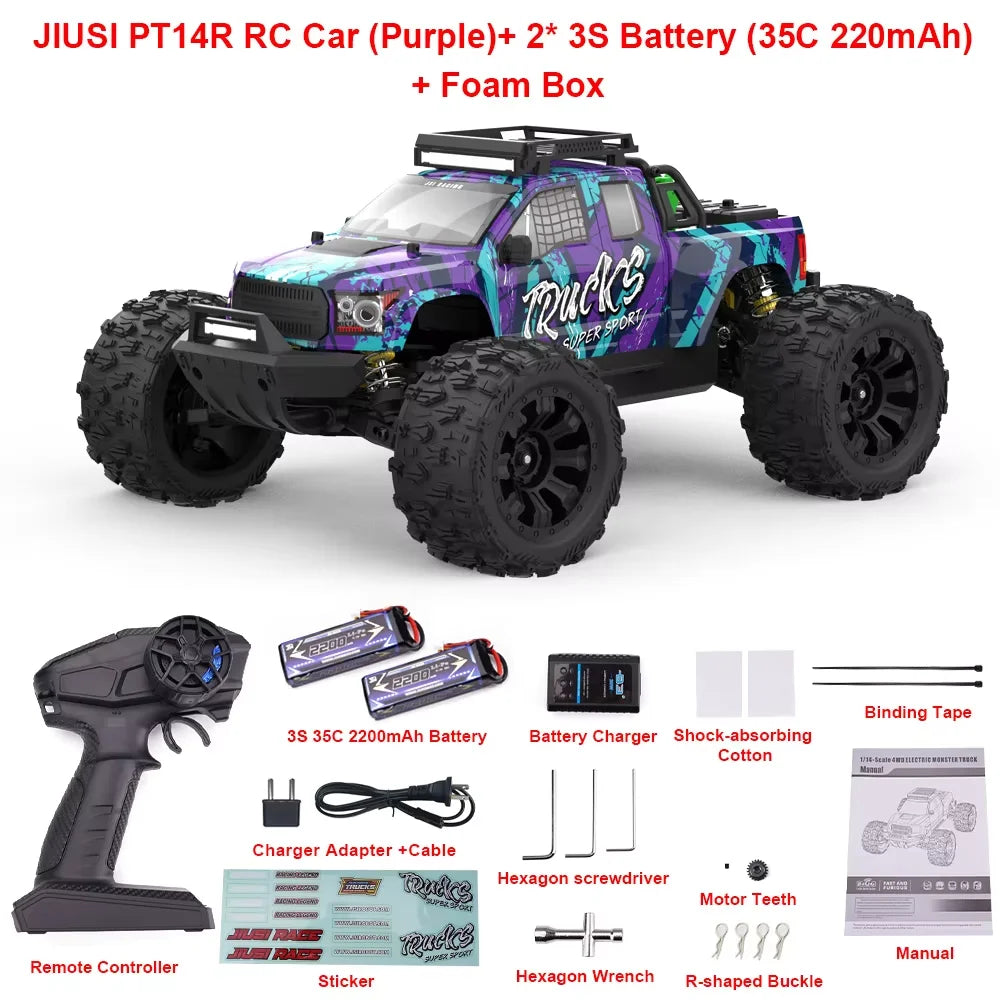 JIUSI RC Car PT14R MT14R 1/14 Brushless 80km/h 2.4G Remote Control 4WD Racing Car 3S 35C 2200mAh High Speed Off-road RC Truck