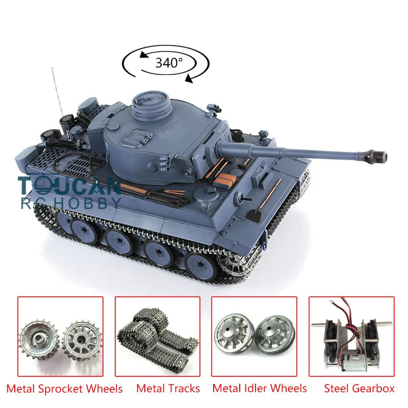 US Stock Boy Gifts 1/16 Heng Long TK7.0 German Tiger I RTR RC Tank Toy 3818 Upgraded Metal Version Model TH17239