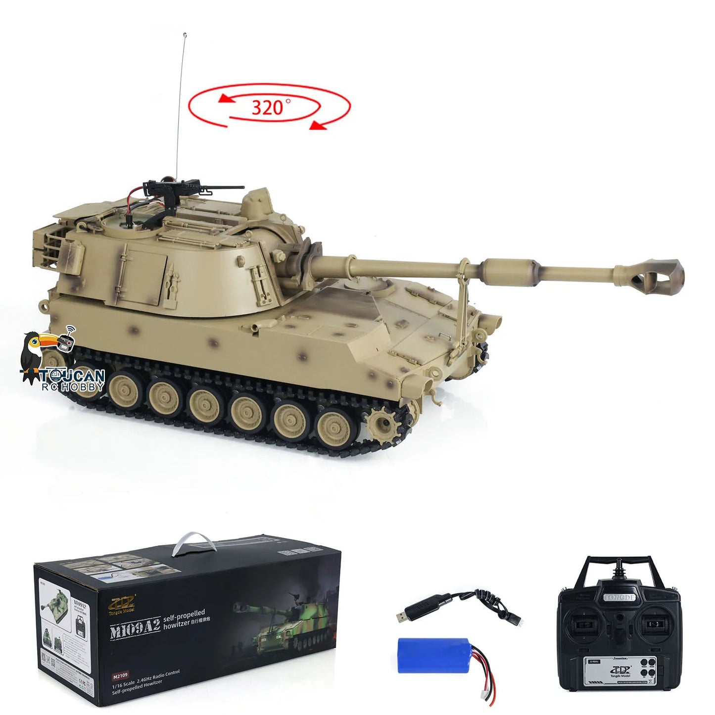 US Stock Tongde 1/16 M109A2 RC Howitzer RTR Self-Propelled Tank with Infrared BB Barrel Recoil Toy Model TH24239
