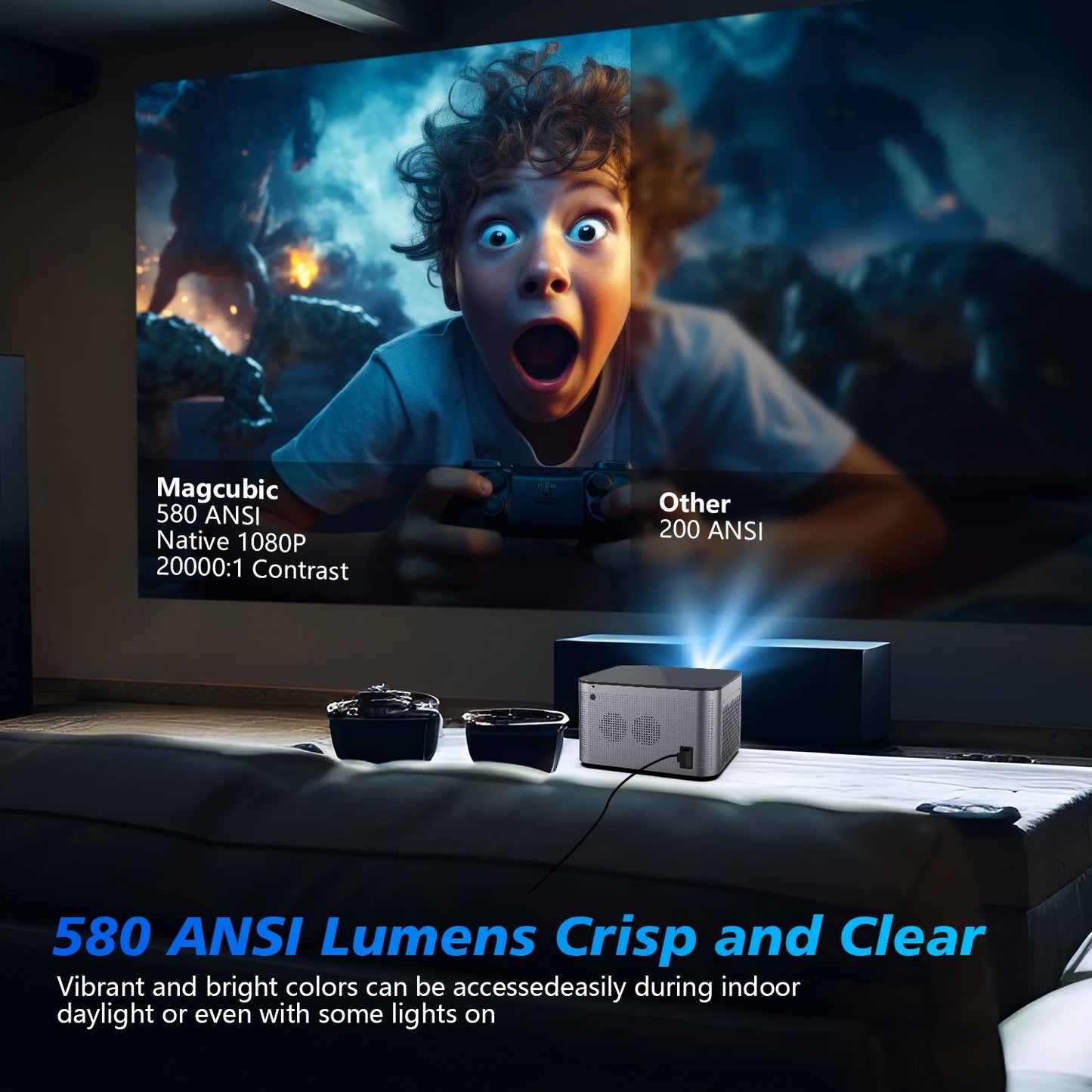 Magcubic HY350 Projector Android 11 4K 1080P 580ANSI Wifi6 Voice Control Allwinner H713 Electronic Focus BT5.0 Home Projetor