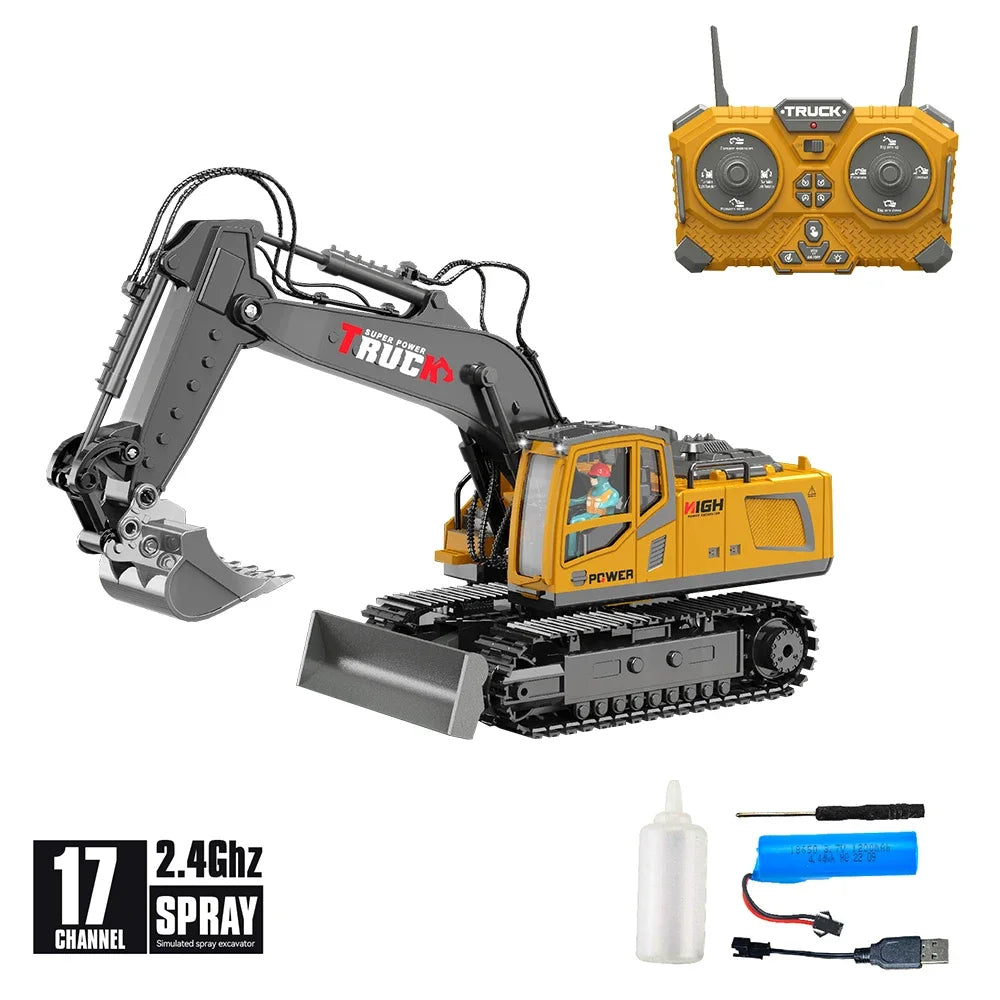 1:18 RC Spray Excavator Truck 17CH Simulation Alloy Sound Led Lights 680 Degree Rotation Vehicle Kids Toys Boys Birthday Gift