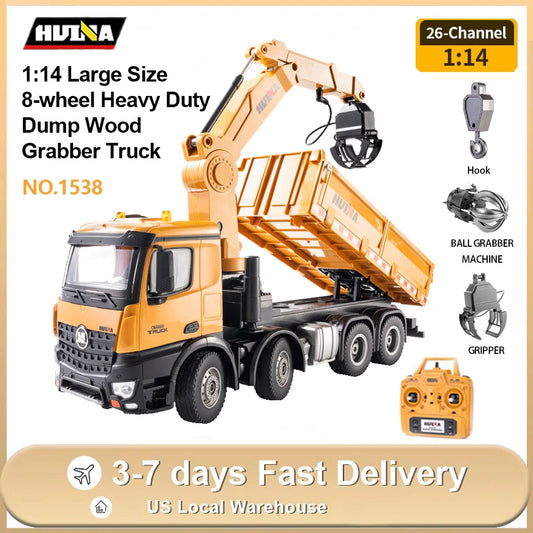 HUINA 1538 26-Channel 1:14 Alloy Remote Control Semi-Alloy Remote Control Vehicle Grab Wood Dump Truck Construction Toy