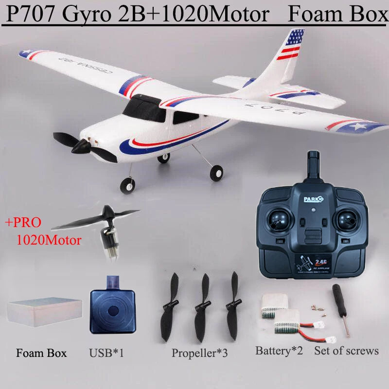 Park10 RC Airplane P707G 2.4G 3D/6G With Gyroscope 3Ch RC Airplane Fixed Wing Plane Outdoor Toys Drone RTF CESSNA 182 Plane Gift
