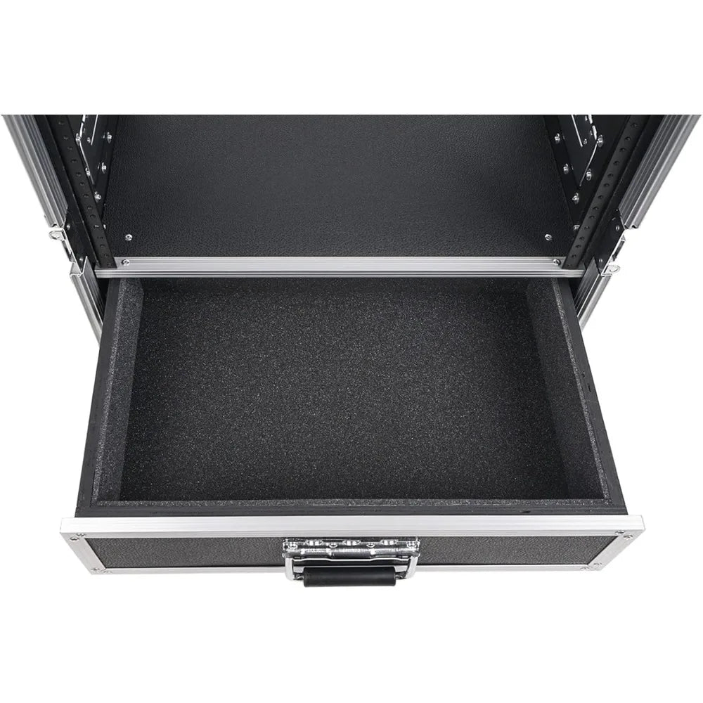 Sound Town 6U Rack Case with 2U Rack Drawer, Casters, for 19" Amps, Mixers, Microphone Receivers (STRC-6U2DR)