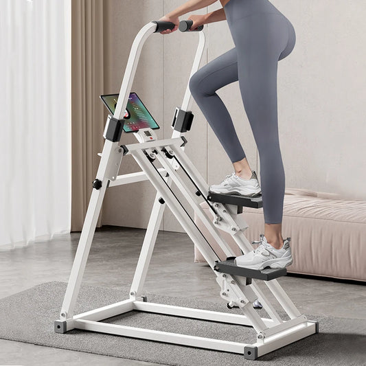 New vertical climbing machine - Easy to assemble, folding exercise machine combining aerobic and strength training (white)