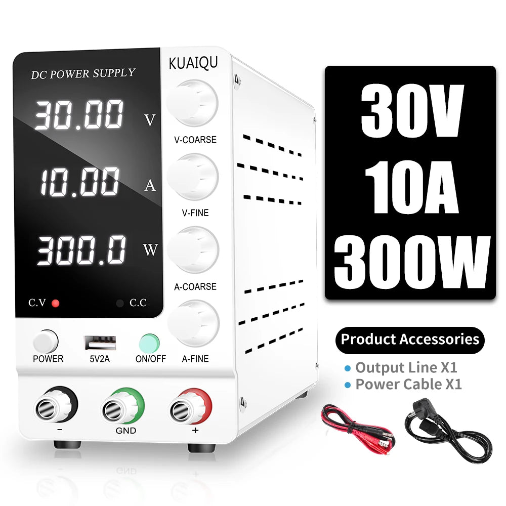 KUAIQU Adjustable Switching DC Power Supply 30V 10A 6A Lab Bench Power Supply 60V 5A 120V 3A Output Preset Current USB Interface