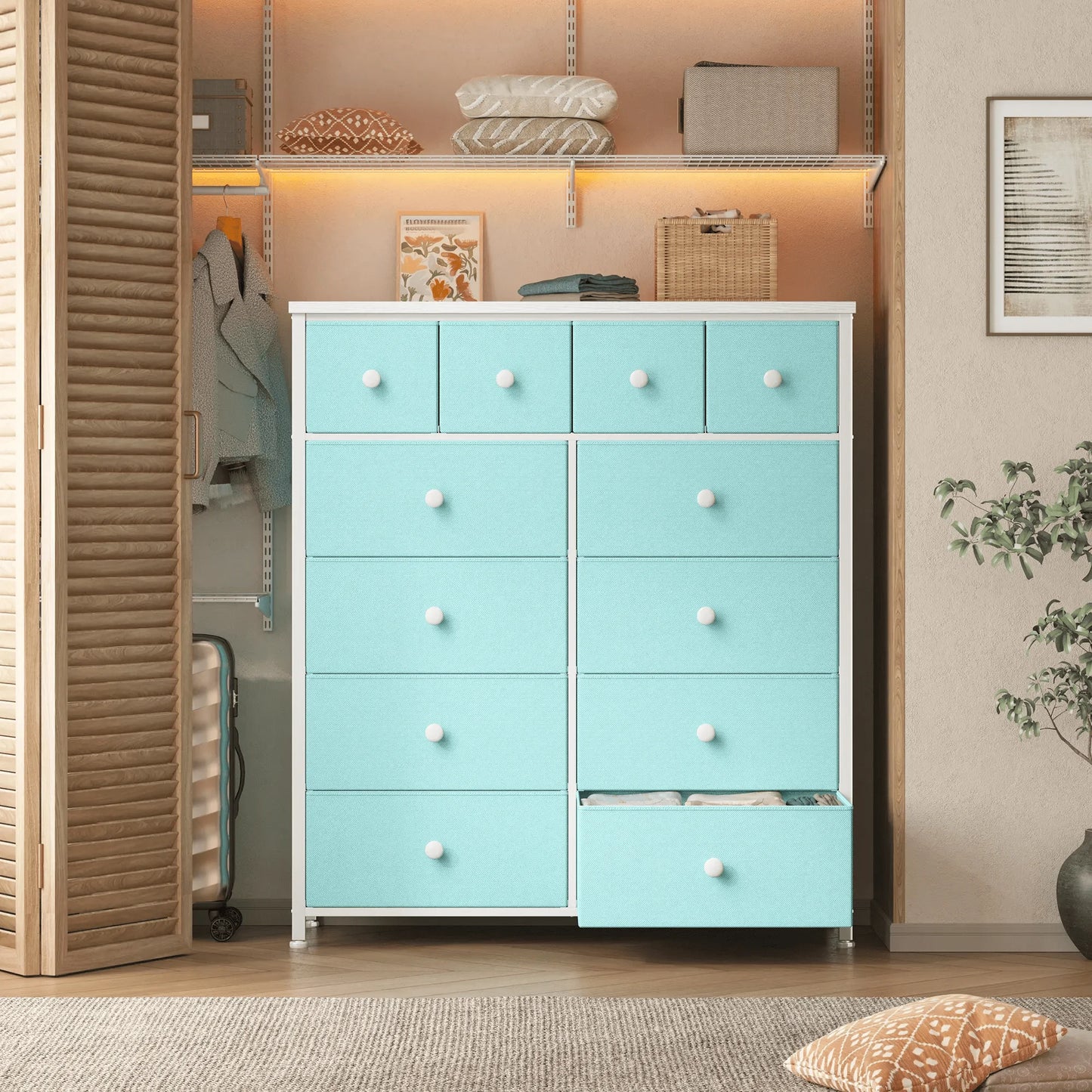 12-Drawer Tall Fabric Dresser – Metal Frame, Wood Top, Anti-Tip – 38.97"W – For Bedroom, Entryway, Living Room, Closet, Dorm
