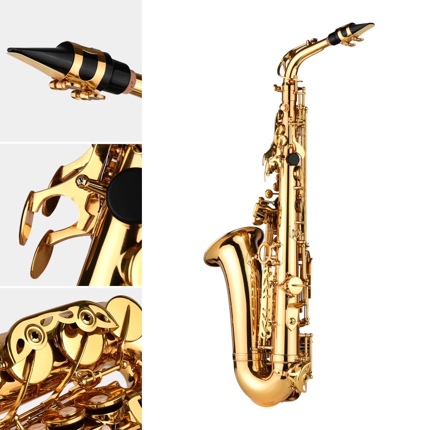 AS100 Eb Alto Saxophone Brass Lacquered Alto Sax Wind Instrument with Carry Case Gloves Straps Cleaning Cloth Brush