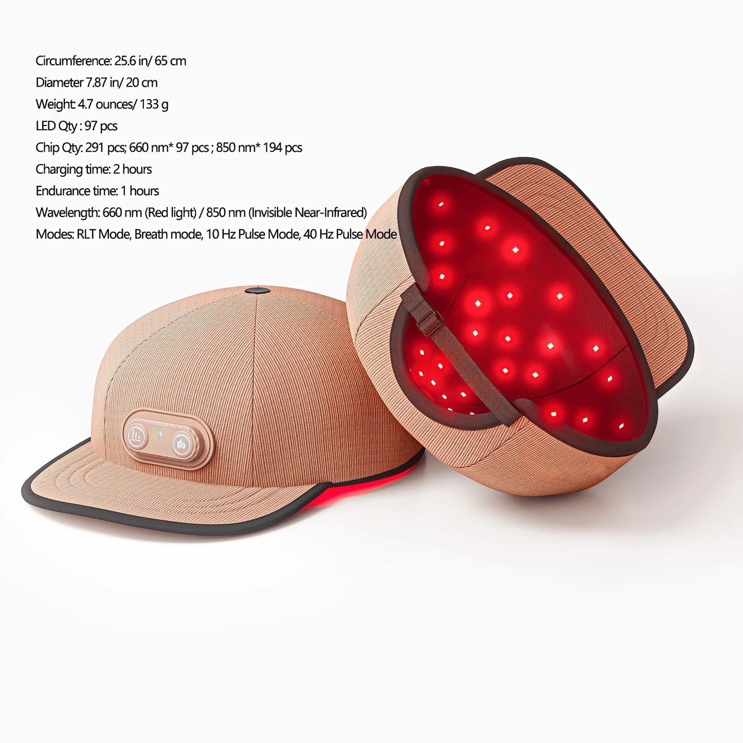 Cordless Portable Heating Cap, 660nm 850nm Wireless Rechargeable Hat, Red Therapy Light Cap with Timer, Adjustable Fit