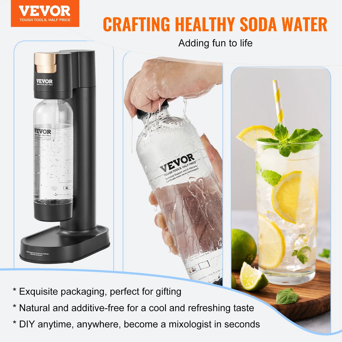 SucceBuy Sparkling Water Maker Soda Maker Machine for Home Carbonating Seltzer Water Starter Kit with BPA free 1L PET Bottle