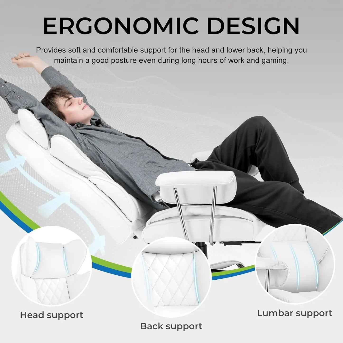 Gaming Chair,Office Chair with Pocket Spring Lumbar Support, Ergonomic Comfortable Wide Office Desk Computer Chair (PU Leather)