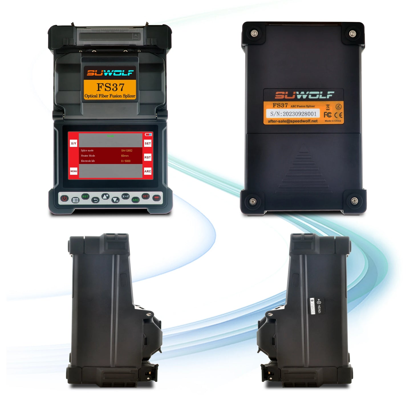 SUWOLF 4.3" Touch LCD Screen High Precision Fiber Optic Fusion Splicer Machine for SM, MM, NZ-DS, EDF Fibers (FS37)