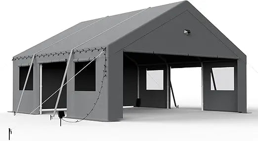 20x20 Carport Canopy, Heavy Duty Car Ports with Sidewalls, Portable Garage Carports with Roll Up Zipper End & Side Doors