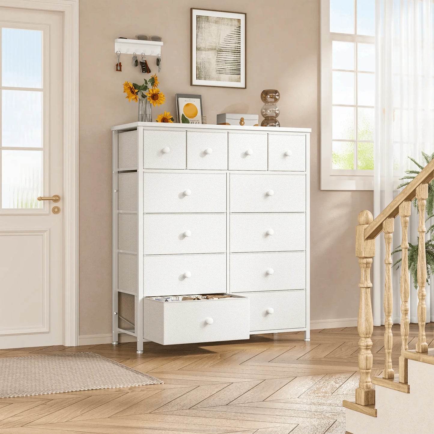 12-Drawer Tall Fabric Dresser – Metal Frame, Wood Top, Anti-Tip – 38.97"W – For Bedroom, Entryway, Living Room, Closet, Dorm