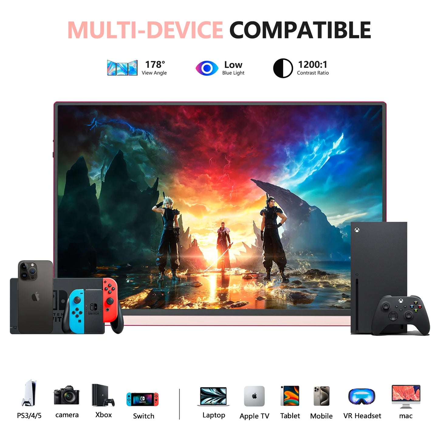 16 inch 2.5K 144Hz Portable Gaming Monitor,2560x1600 100% sRGB HDR FreeSync ,Ultra Slim w/Kickstand , Blue Light External Screen