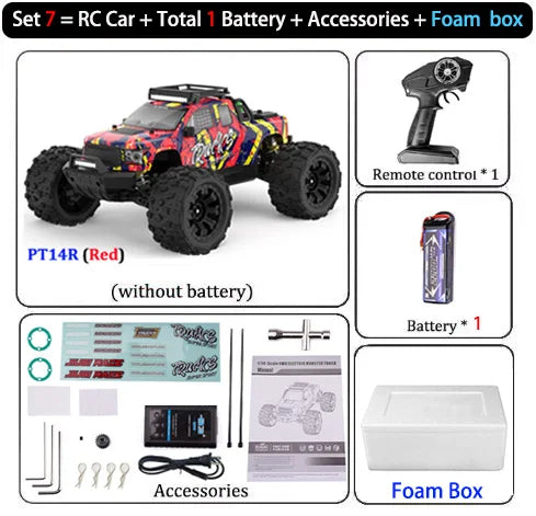 JIUSI PT14R / MT14R 1/14 RC Car 4WD 80KM/H Brushless 2.4G Remote Control Off-Road Drift Truck High Speed Racing Car Toy For Kids