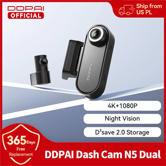 DDPAI Dash Cam N5 Dual Front and Rear 4K Ultra HD Resolution Dash Camera NightVIS ADAS GPS Auto record