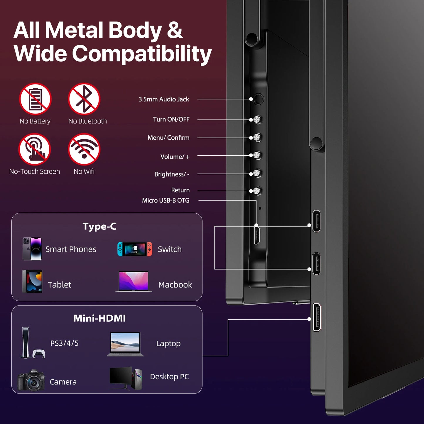 UPERFECT 18 Inch Large Gaming Monitor 4K PC Display 3840*2160  HDMI USB C With HDR FreeSync External Screen For Laptop Switch