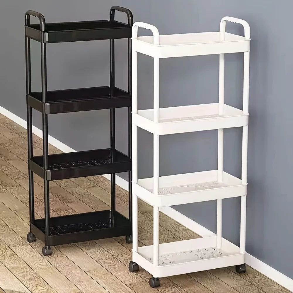 3/4-Tier Slim Rolling Storage Cart – Plastic Organizer with Adjustable Shelves & Wheels for Office, Kitchen, Bathroom