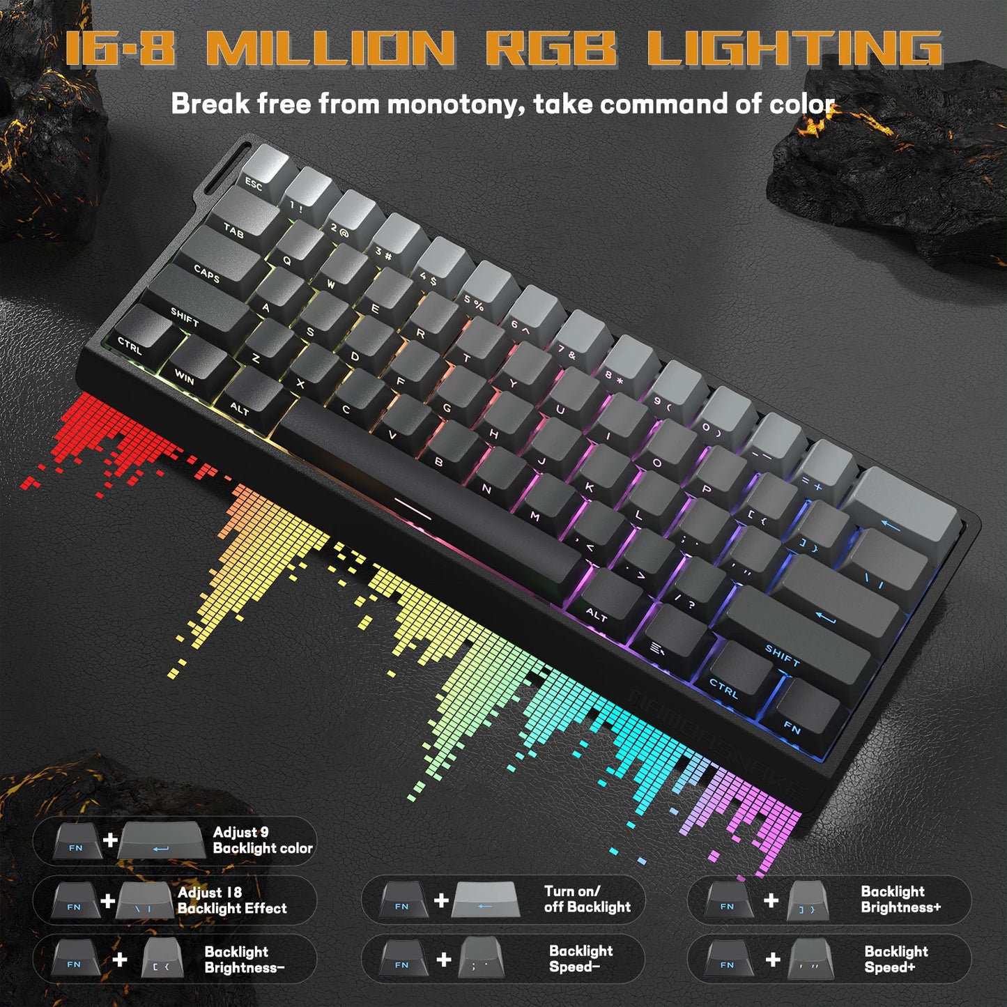 X60 HE 60% Rapid Trigger Wireless Gaming Keyboard,Hall Effect Magnetic Switches,Adjustable Actuation,8KHz Polling Rate