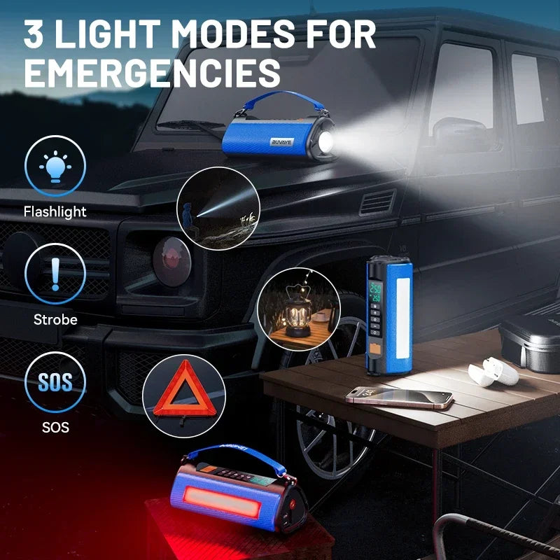 BUVAYE Jump Starter Air Compressor with Power Bank 1500A Peak Battery Booster 150PSI Electric Pump 12V Car Starter with Lighting