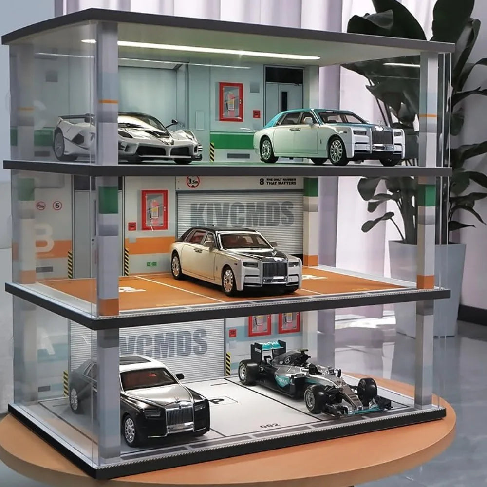 Hot Sale - Model Car Display Case 1:18 Scale Diecast Diorama Garage with Lights for Lego Alloy Car Collectibles Wood