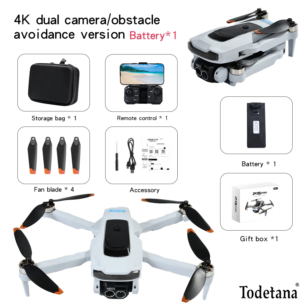 P15 Drone Professional 4K Aerial Photography Quadcopter HD Dual Camera Omnidirectional Obstacle Avoidance for Adult Boy Toy