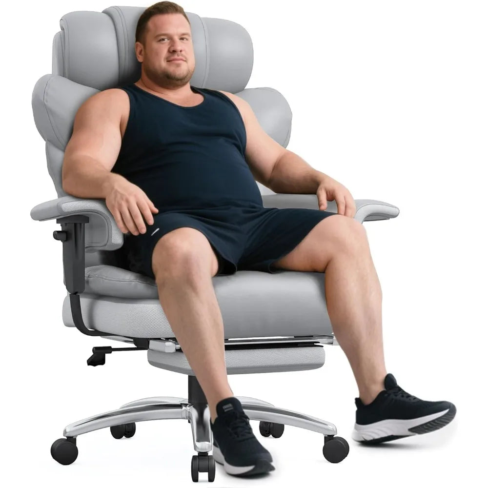 Big and Tall Office Chair - High Back Leather Executive Office Chair with Foot Rest & Lumbar Support, Ergonomic Reclining Gaming