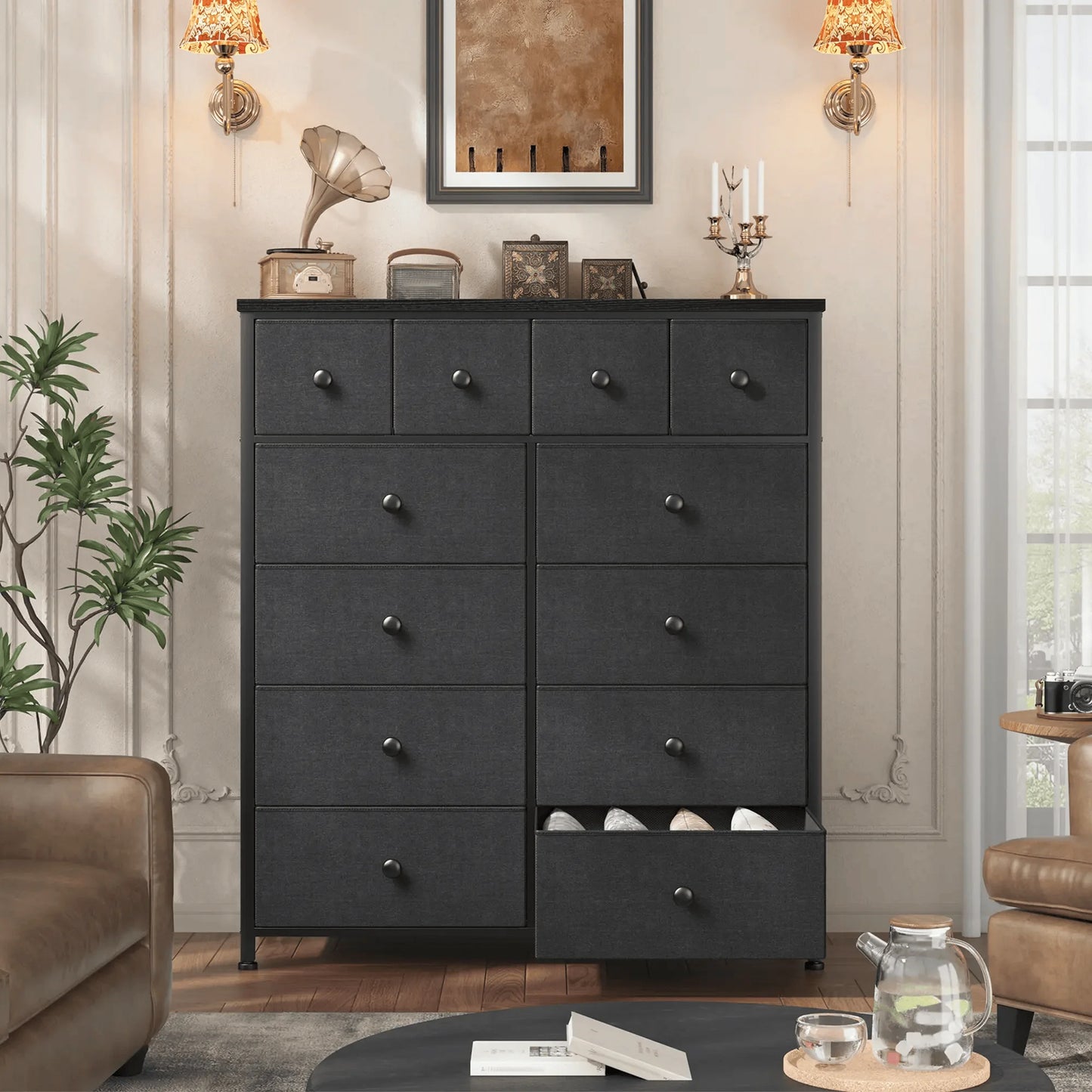 12-Drawer Tall Fabric Dresser – Metal Frame, Wood Top, Anti-Tip – 38.97"W – For Bedroom, Entryway, Living Room, Closet, Dorm