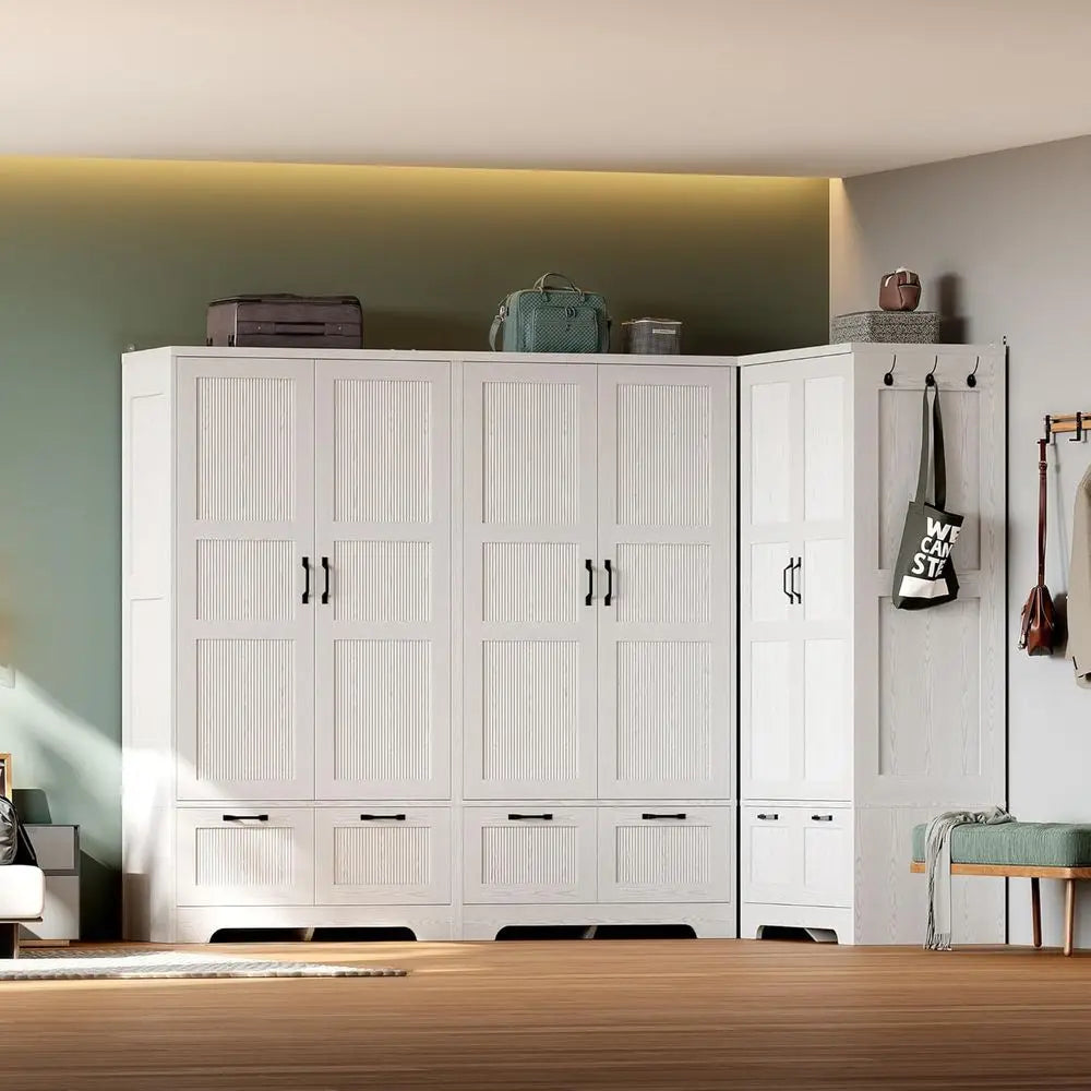 71" Wooden Armoire Wardrobe Closet with 2 Ders & Hanging Rod | reestanding Clothing Storage Cabinet with 2 Doand Shelves, White