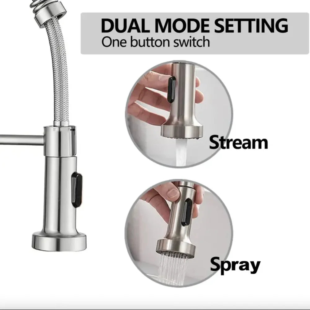Modern Brushed Nickel Kitchen Faucet, Pull Down Sprayer Single Handle, Compact Design for 1 or 3 Holes