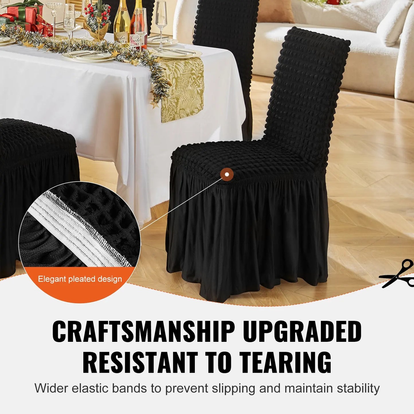 4 PCS Black Folding Chair Covers Universal Fitted Chair Cover w/Skirt Removable Washable for Wedding/Banquet/Celebration/Dining