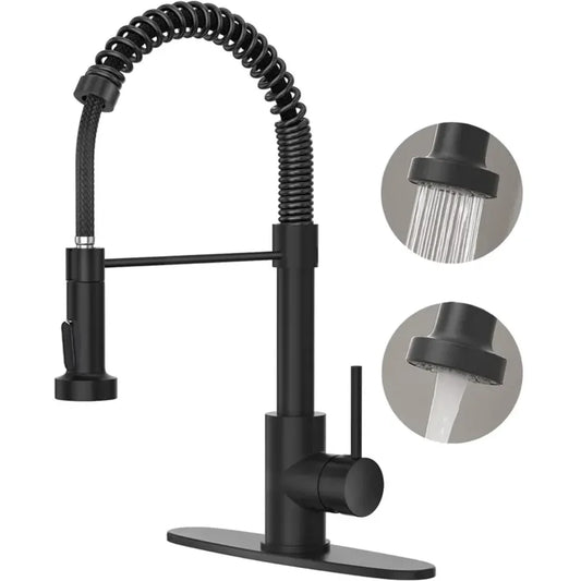 Modern Brushed Nickel Kitchen Faucet, Pull Down Sprayer Single Handle, Compact Design for 1 or 3 Holes