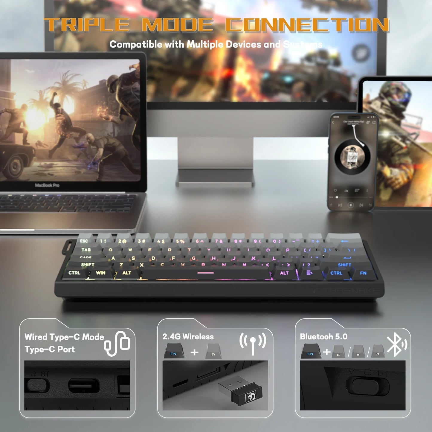 X60 HE 60% Rapid Trigger Wireless Gaming Keyboard,Hall Effect Magnetic Switches,Adjustable Actuation,8KHz Polling Rate
