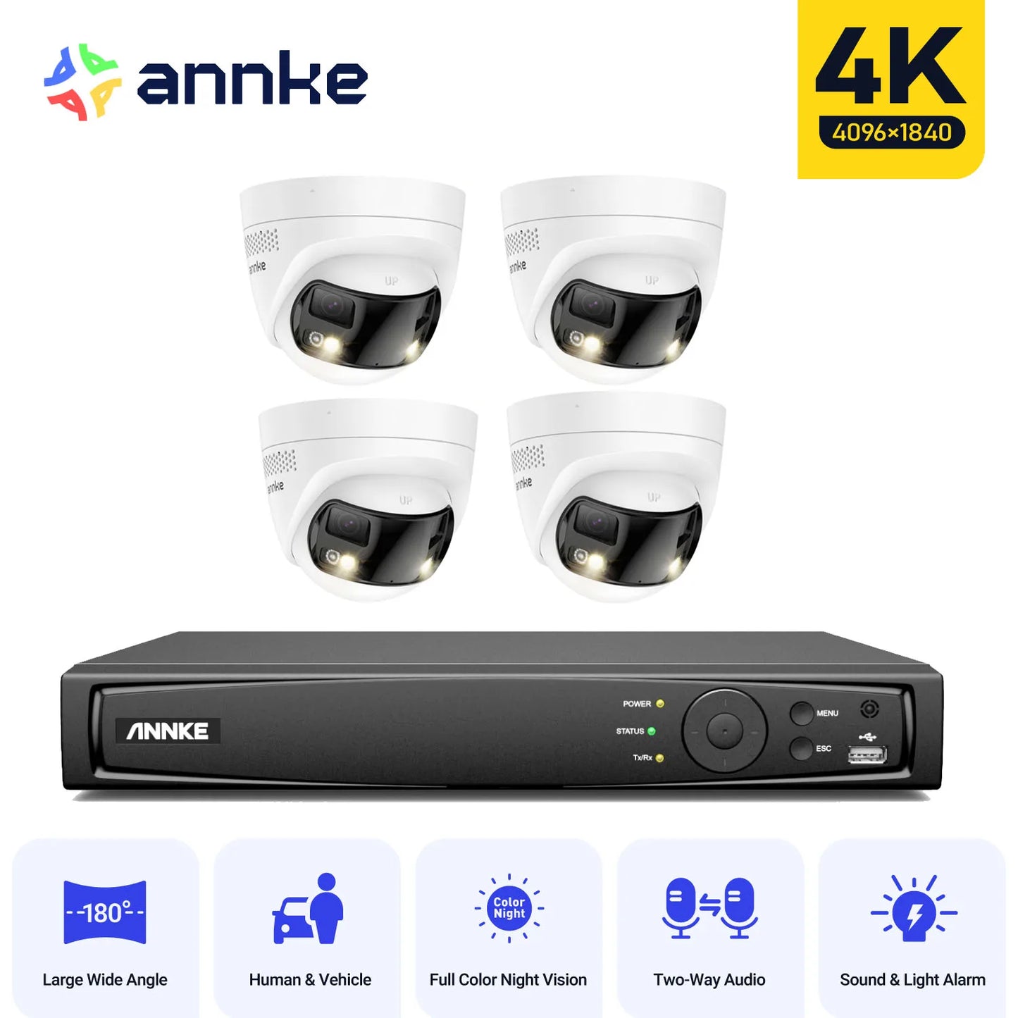 ANNKE Ultra HD 4K Security Camera 180 Degrees Panoramic Dual Lens IP Camera 8CH POE NVR 2/4 PCS 8MP surveillance cameras kit