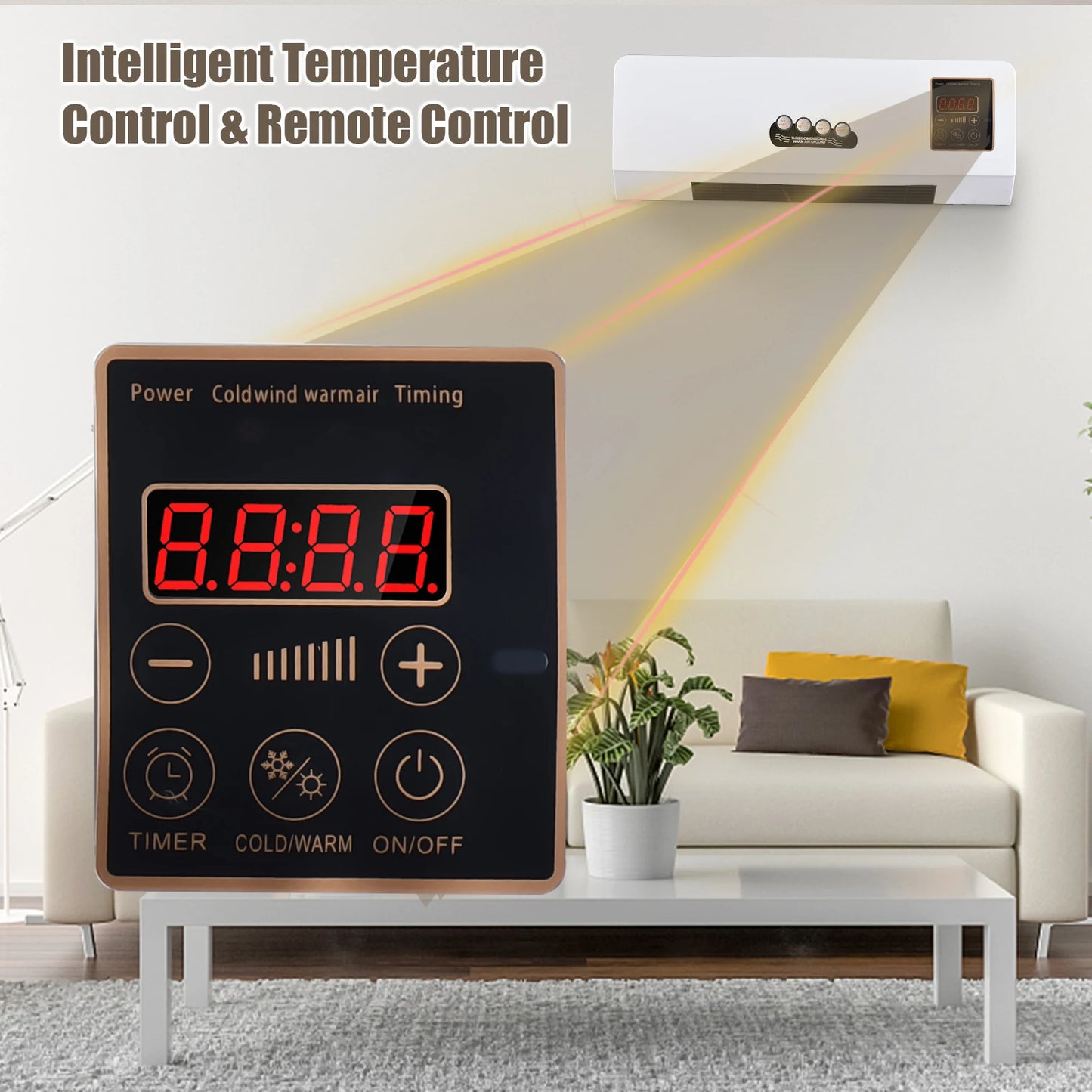 2-in-1 Heater and Fan Combo Timing Wall Mounted Electric Fan and Space Heater 1800W with Remote Control for Dormitory Home