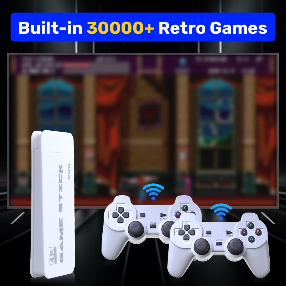 JMachen M15 Game Stick 64G Video Game Console 4K UHD Output with 30000+ Retro Games for PS1/MAME/SNES with Wireless Controllers