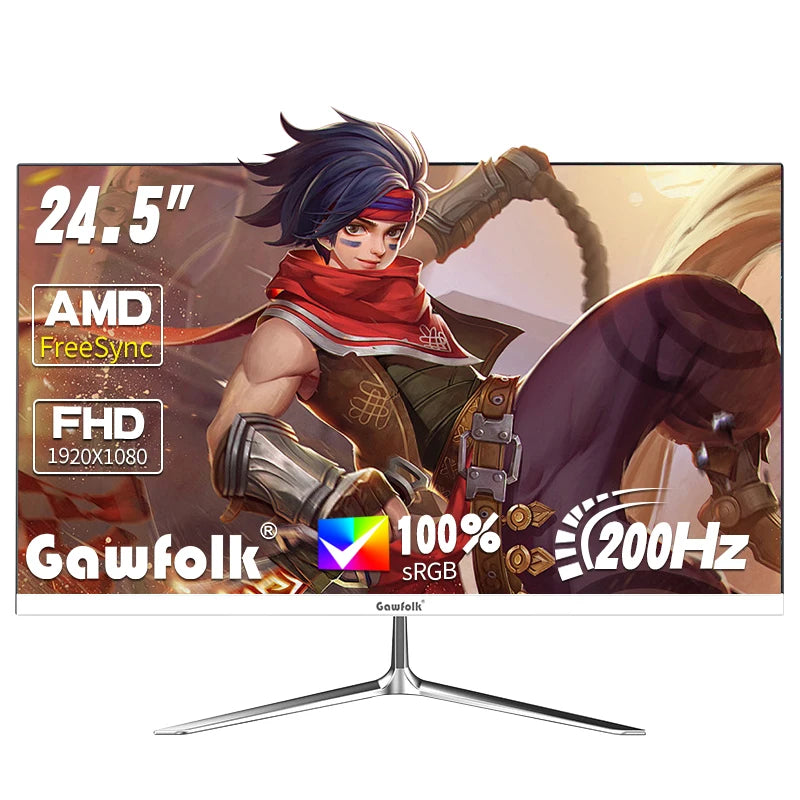 Gawfolk 24.5 Inch Gaming Monitor, 200hz PC Monitor FHD 1080P Frameless Computer Monitors, VA, sRGB 100%, DisplayPort, HDTV, Eye