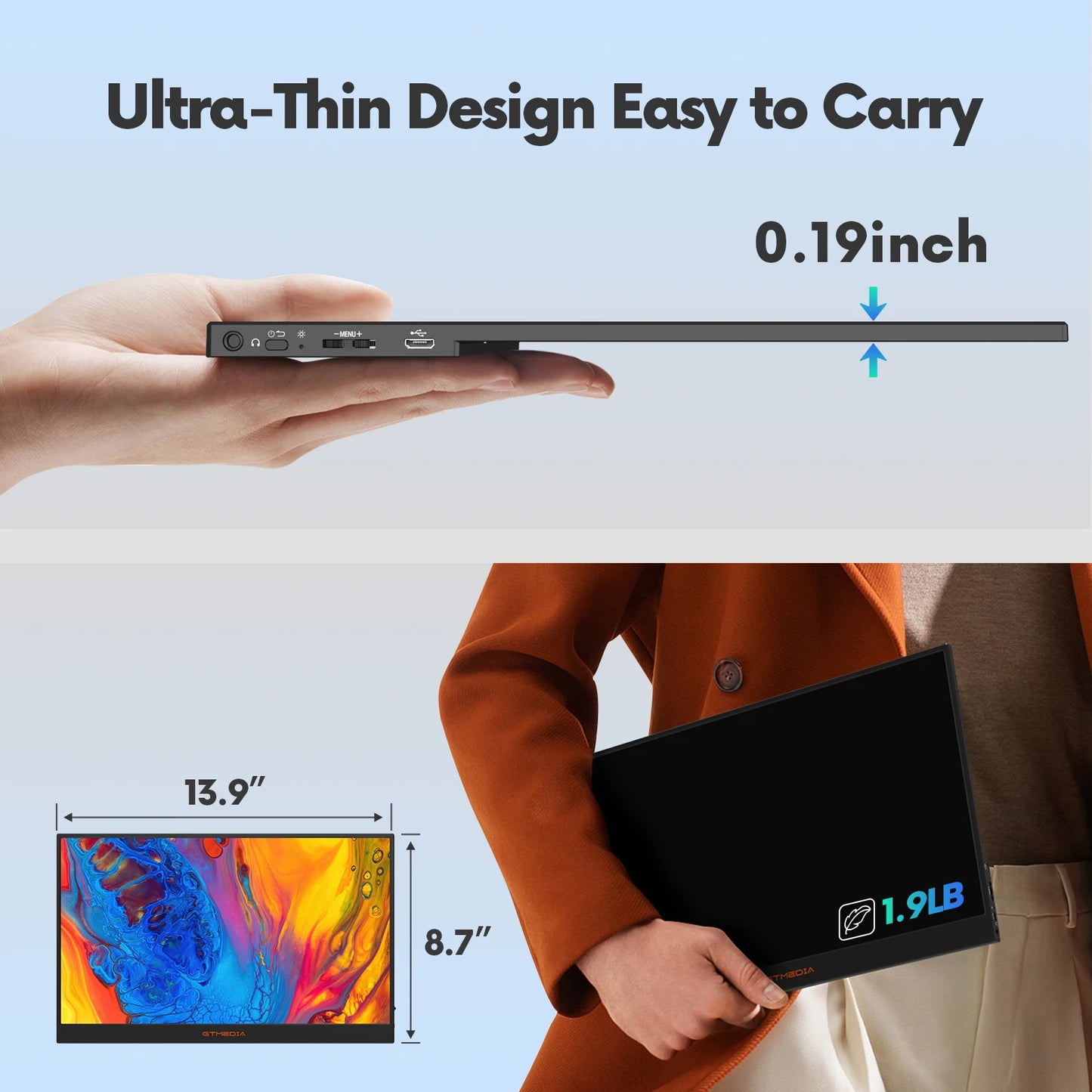 GTMEDIA S15 15.6" Portable Monitor: Multifunctional Connectivity for Global Users