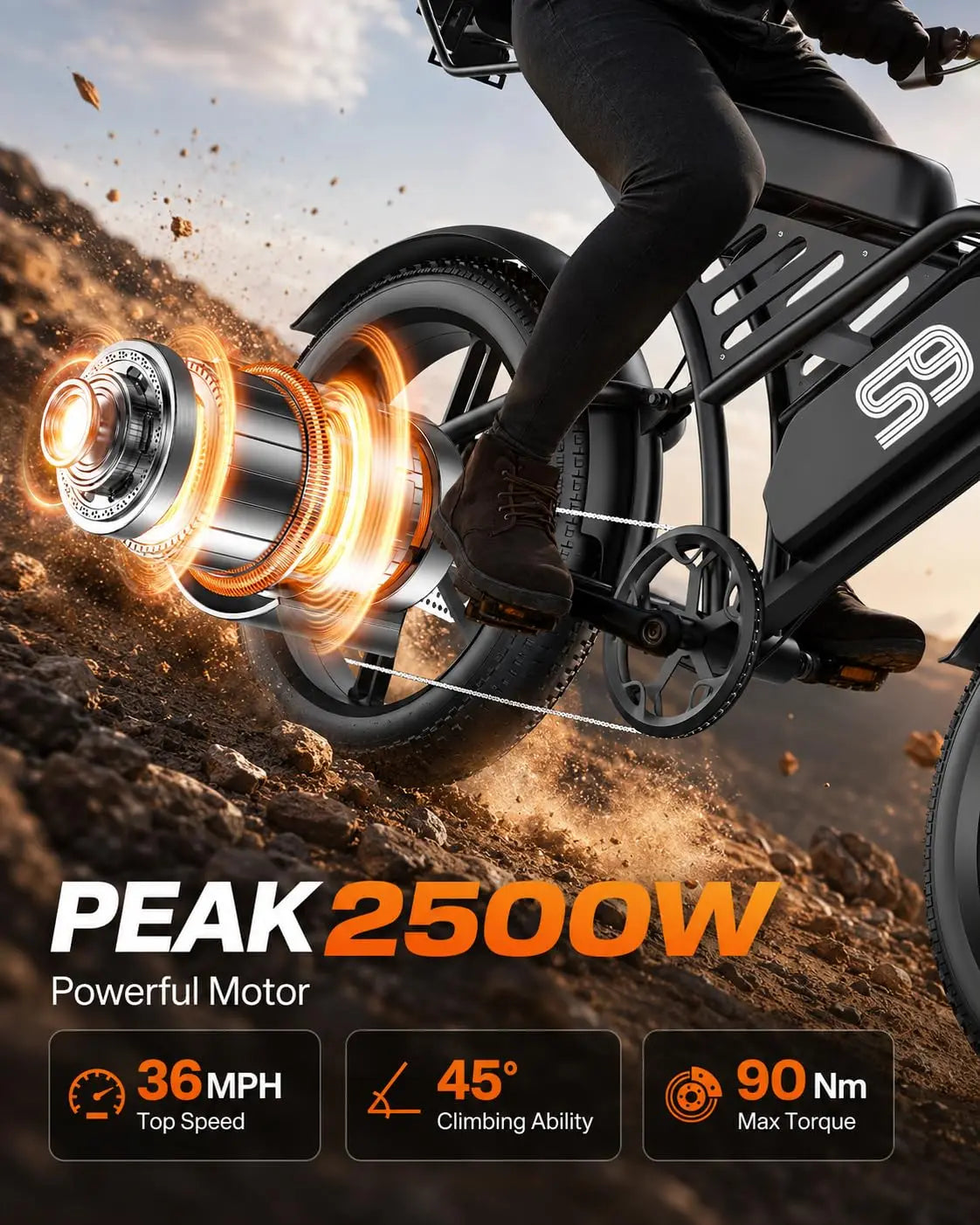 2500W Electric Bike Adults 32MPH 65Miles 48V 20Ah Battery 20" Fat Tire LCD Cruise NFC Password Unlock, Customized