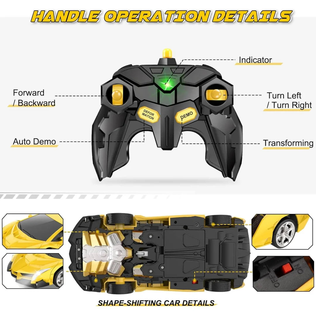 Remote Control Car - Transform Robot Toys for Kids, Rechargeable RC Cars with Lights, 360° Rotating Gifts Party Favors for Kids