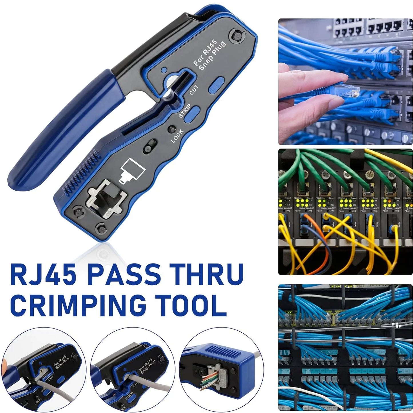 ZoeRax RJ45 CAT6 CAT5E Crimp Tool Kit Pass Through Ethernet Crimper for Cat5e Cat6 8P8C Modular Connectors(Battery Not Included)