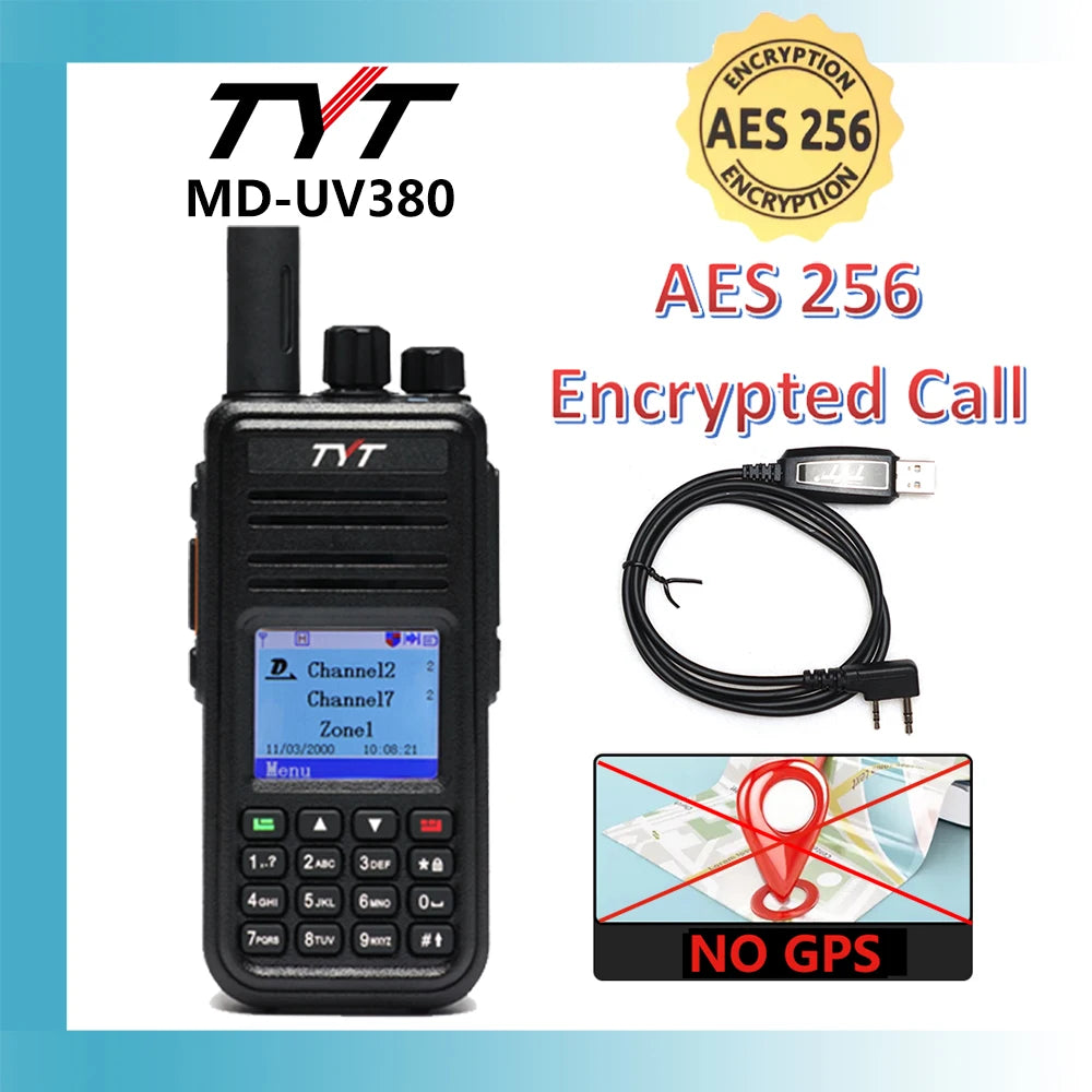 TYT NEW AES256 Encryption MD-UV380/390  Digital Walkie Talkie VHF UHF Dual Band Waterproof Radio GPS Ham Radio DMR Walkie Talkie