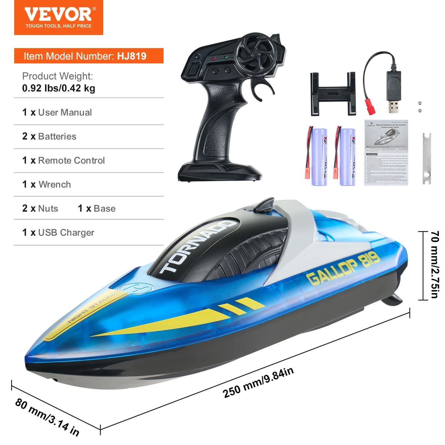 SucceBuy HJ819 RC Boat 2.4GHz 12 km/h High-Speed Remote Control Racing Ship Water Speed Boat Children Model Toy for Kids Adults